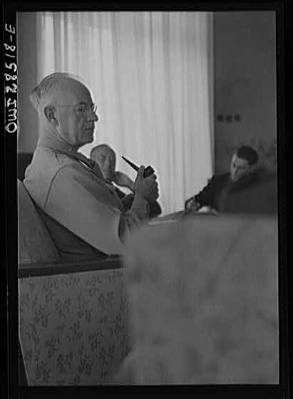Major General Donald H. Connolly, Commander of the United States Army forces in Iran and Iraq at a press conference somewhere in Iran.