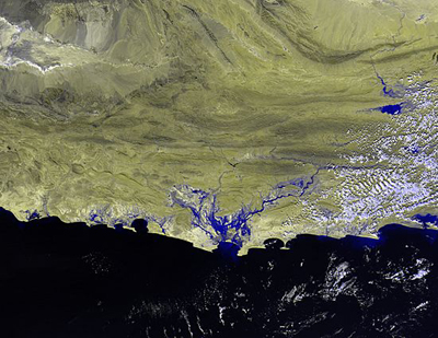 Heavy Rains Flood Pakistan and Iran - MODIS (February 16, 2005)