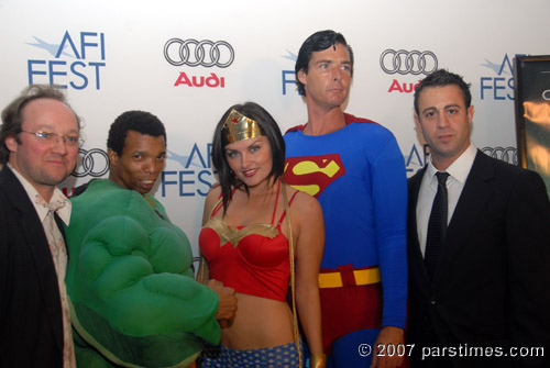 Confessions of a Superhero: L-R Producer Charles Gruet, actor Joseph McQueen, actress Jennifer Gerht, actor Christopher Dennis and director/producer Matt - AFI Fest (November 2, 2007)- by QH