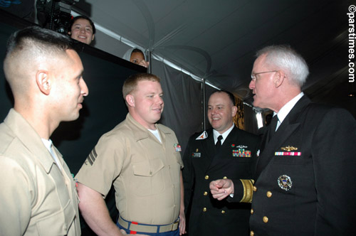 Commander Jeffrey B. Cassis & Chief of the Boat Jim Miller talk to Marines, Pasadena  - by QH