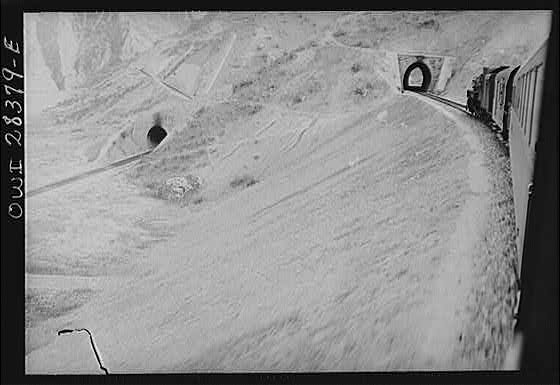 Route of the Iranian state railway train (right) heads into a tunnel. Notice the several tunnel entrances shown in this photo.