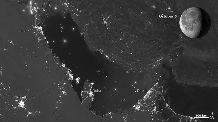 nighttime views of the Persian Gulf region