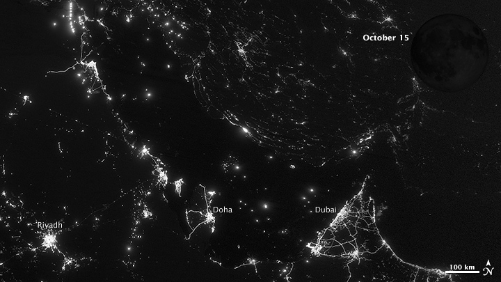 nighttime views of the Persian Gulf region