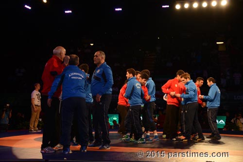 Iran & Azerbaijan teams shaking hands